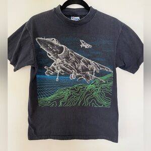 Vintage Fighter Jet Graphic T Shirt Mens Medium Hanes Beefy T USA Made